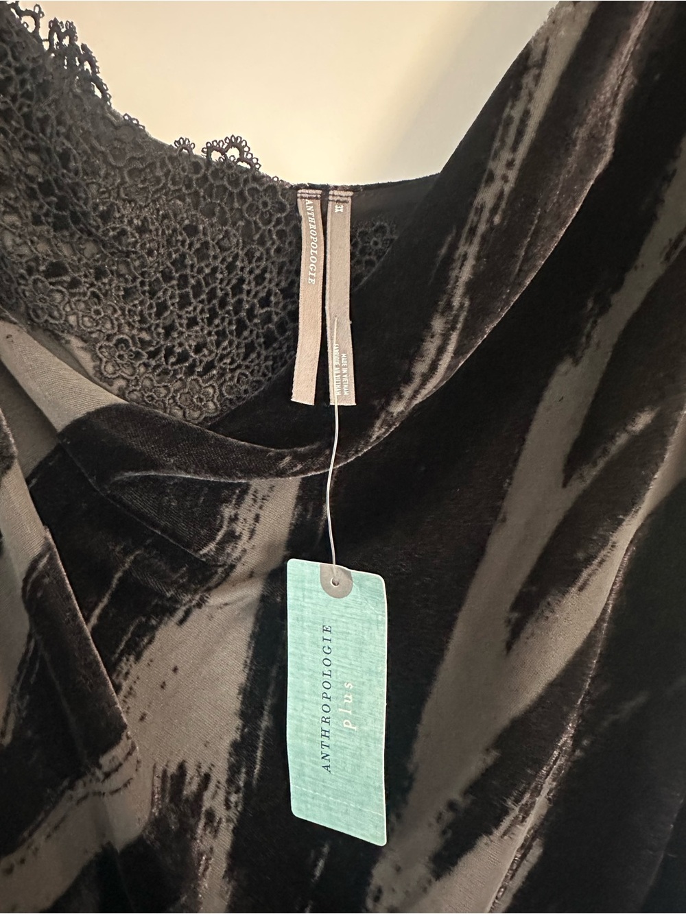 NWT By Anthropologie 3X Black Velvet Slip Dress - Floral Lace Cowl, Burnout - Picture 4 of 11